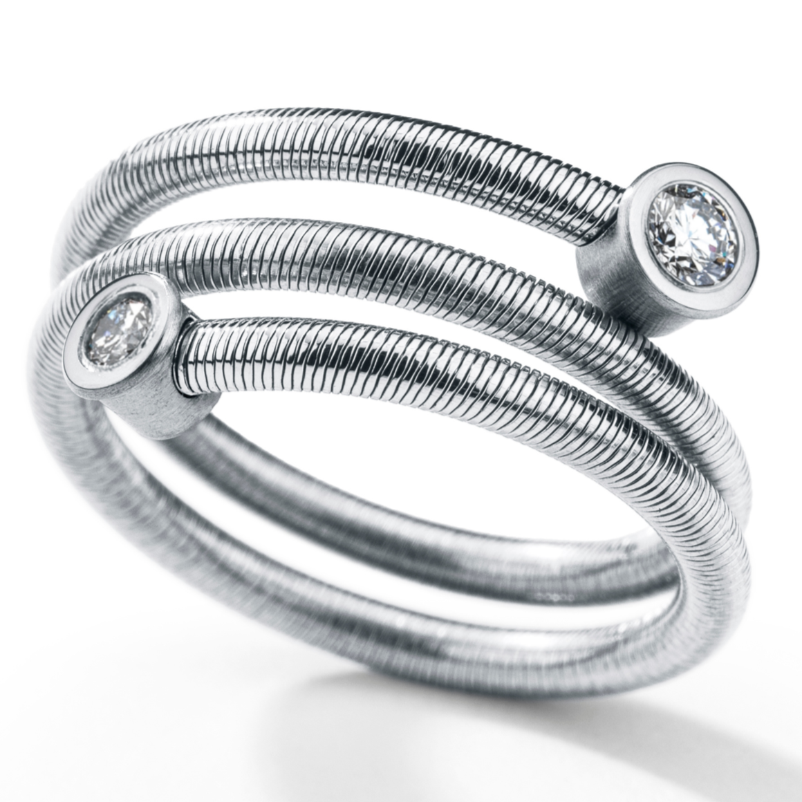 Diamantring Twister mehrfach mit Brillant - elastischer Ring, Edelstahl