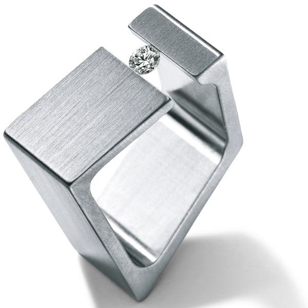 Diamantring mit Brillant 0,06 bis 0,25 ct. TW VS, RHOMBOID Ringschiene 11 mm breit, Edelstahl