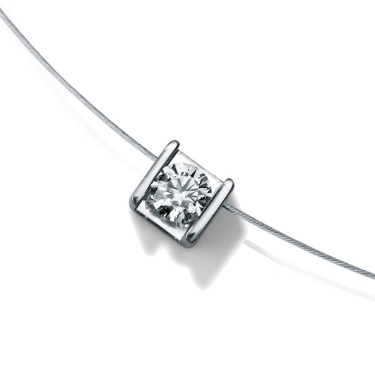 Diamantcollier CUBE, Edelstahl mit Seil 0,5 mm