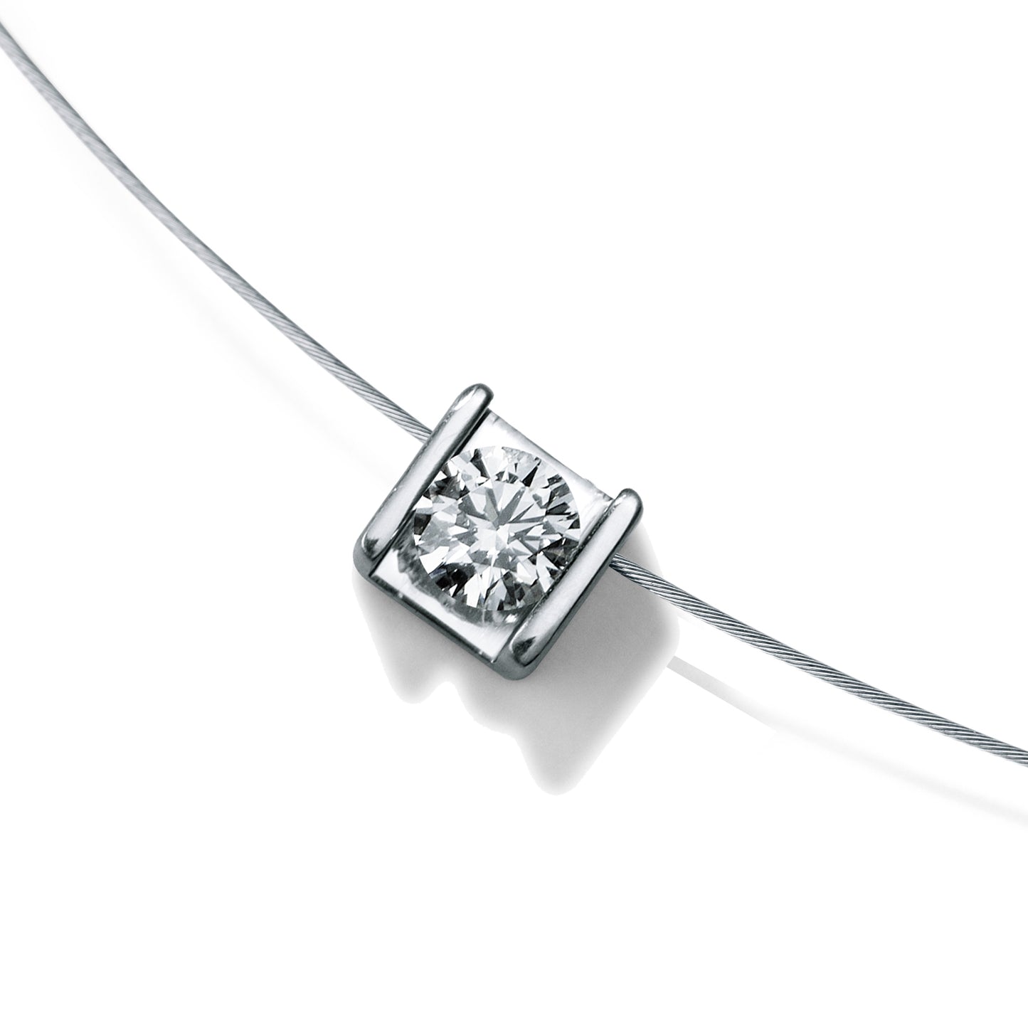 Diamantcollier mit Brillanten TW VS in verschiedenen Größen, CUBE, Edelstahl mit Seil 0,5 mm