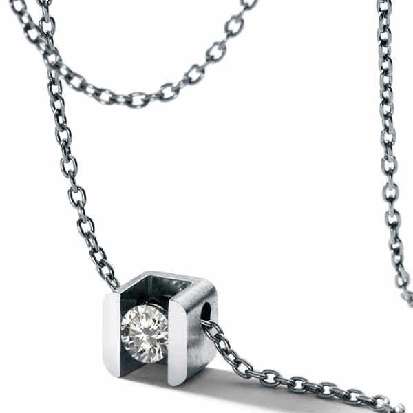 Diamantcollier mit Brillanten TW VS in verschiedenen Größen, CUBE, Edelstahl auf Ankerkette