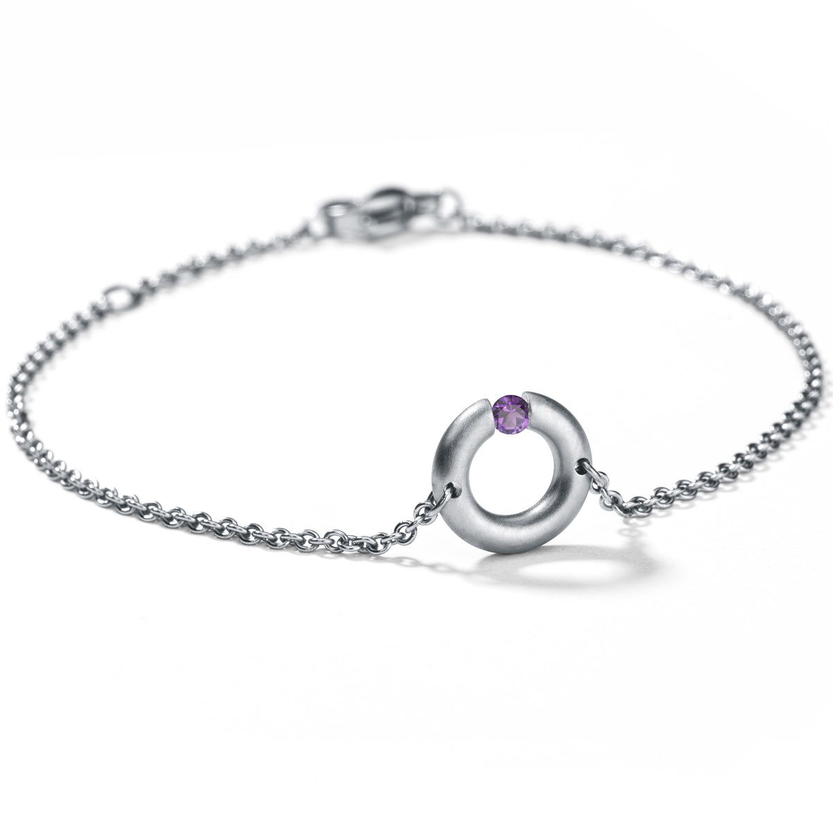 Farbsteinarmband mit Farbedelstein, R10, Edelstahl Ankerkette 1,5 mm