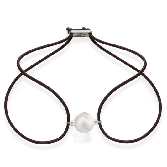 FORTUNA Armband - Perlarmband mit einer weißen Süßwasserperle, mit elastischem Textilband zum problemlosen an- und ausziehen