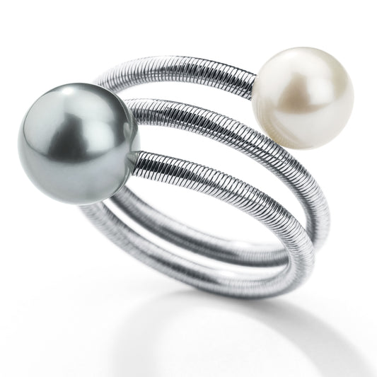 TWISTER der elastische Ring mit Tahitiperle und Süßwasserperle