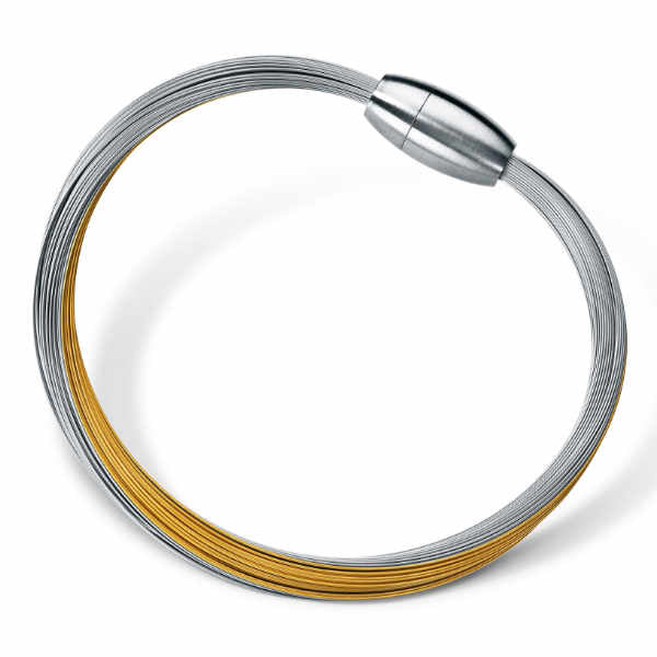 Armband mit 110 Edelstahlseilen einfärbig oder Stahl/vergoldet gemischt mit Magnetverschluss