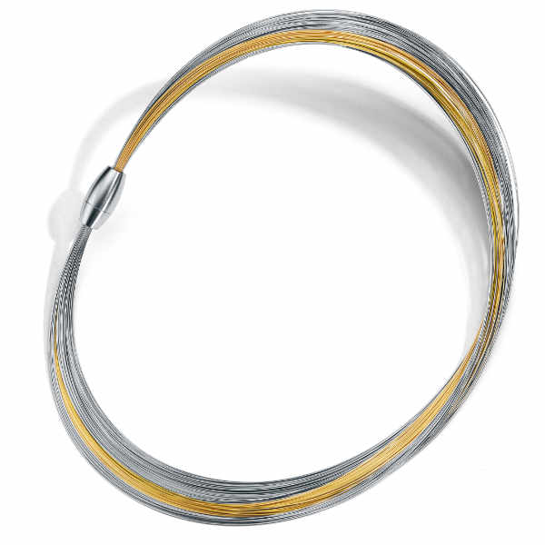 Collier oder Armband mit 110 Edelstahlseilen einfärbig oder bicolor Stahl/vergoldet mit Magnetverschluss