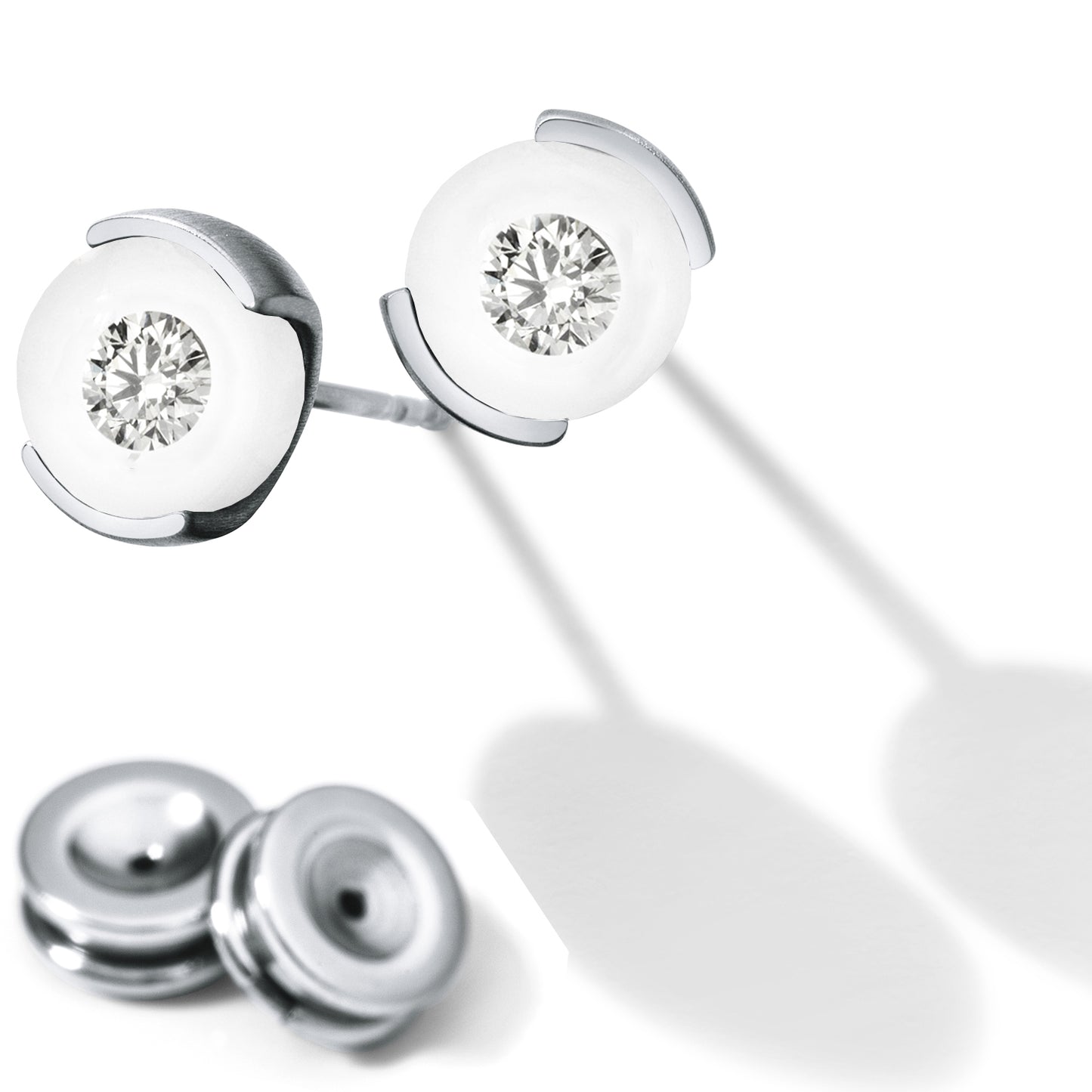 Diamantohrstecker DIAMOND IN GLASS, Brillanten 0,06 oder 0,10 ct. TW VS, KUGELINA Edelstahl 8 mm Kugel