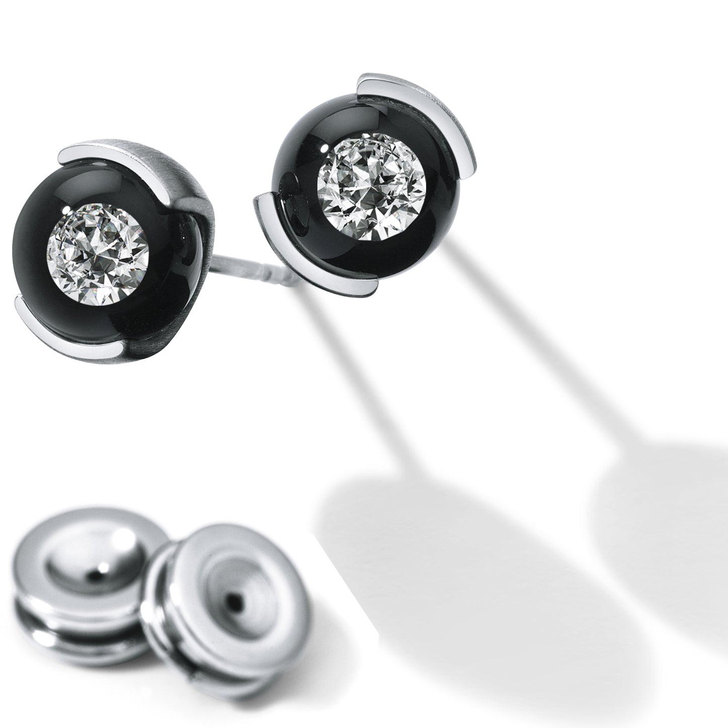 Diamantohrstecker DIAMOND IN GLASS, Brillanten 0,06 oder 0,10 ct. TW VS, KUGELINA Edelstahl 8 mm Kugel