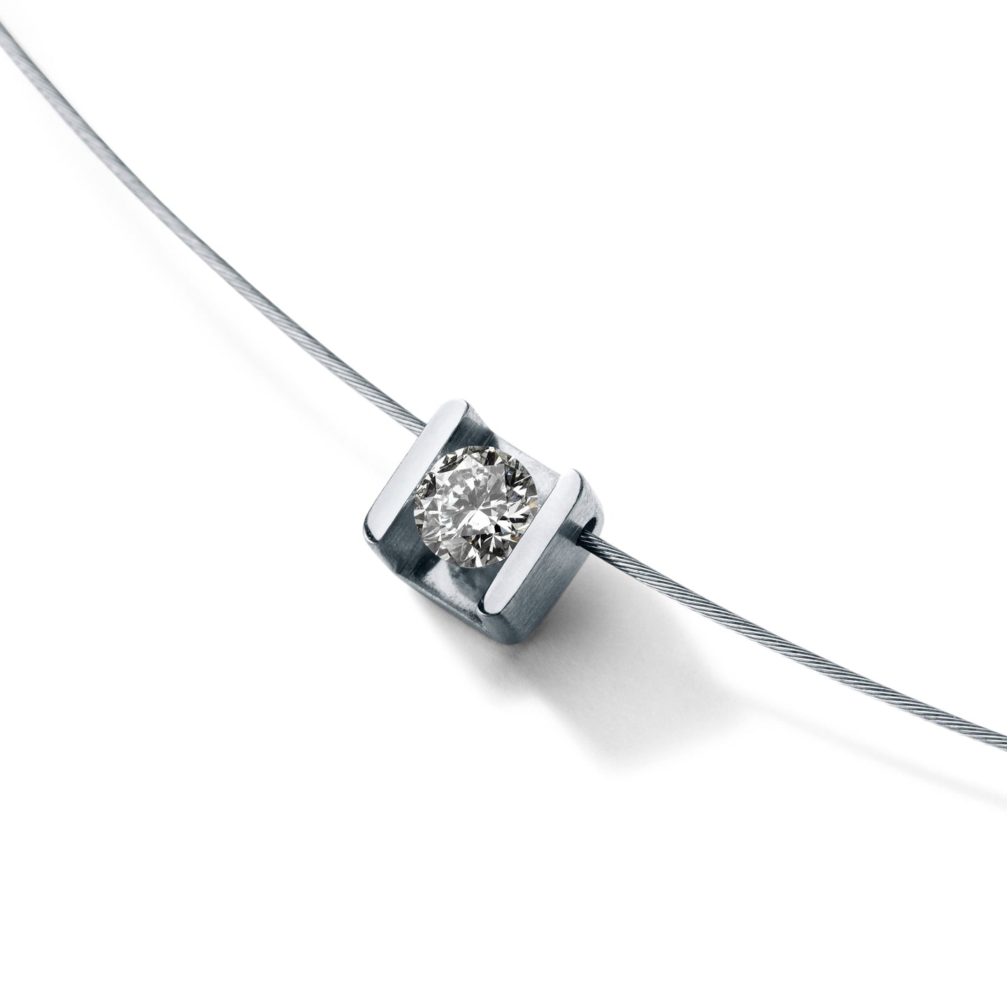 Diamantcollier mit Brillanten TW VS in verschiedenen Größen, CUBE, Edelstahl mit Seil 0,5 mm