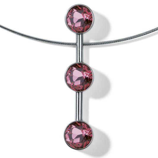 Farbedelsteincollier LINEAR mit 3 Farbedelsteinen auf Edelstahlseil mit Druckknopfschließe