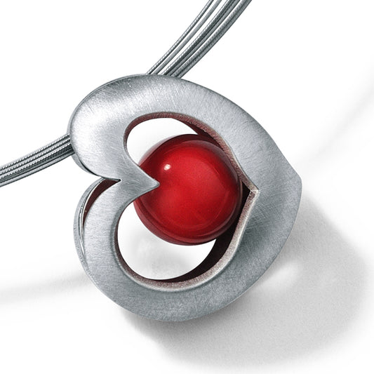 Herzanhänger mit loser Kugel, 19 x 17 mm, ALPENHERZ Edelstahl, ohne Collier